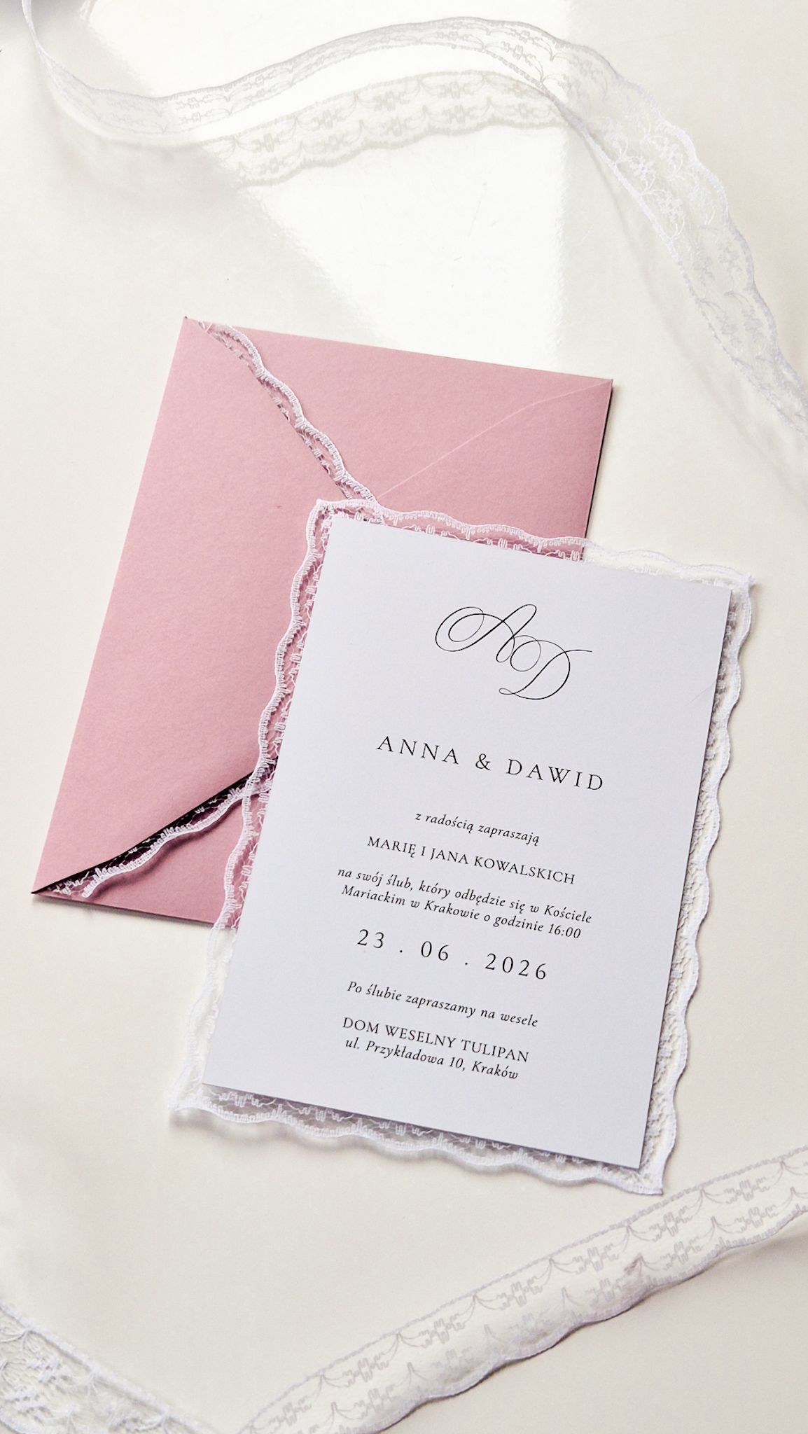 Lace - zaproszenie jednokartkowe